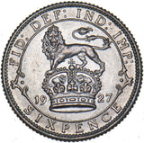 1927 Sixpence - George V British Silver Coin - Superb