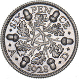 1928 Sixpence - George V British Silver Coin - Very Nice