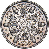 1933 Sixpence - George V British Silver Coin - Very Nice