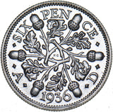 1936 Sixpence - George V British Silver Coin - Superb