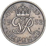 1952 Sixpence - George VI British  Coin