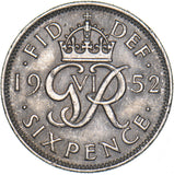 1952 Sixpence - George VI British  Coin