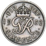 1952 Sixpence - George VI British  Coin