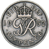 1952 Sixpence - George VI British  Coin
