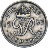 1952 Sixpence - George VI British  Coin
