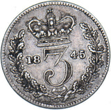 1845 Threepence - Victoria British Silver Coin - Nice