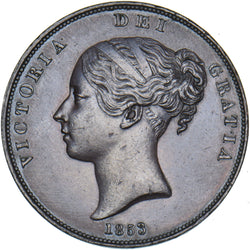 1853 Penny (OT) - Victoria British Copper Coin - Very Nice