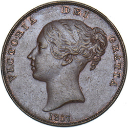 1857 Penny (OT) - Victoria British Copper Coin - Very Nice
