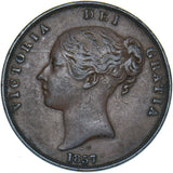 1857 Penny (PT) - Victoria British Copper Coin - Nice