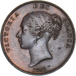 1858 Penny (8 Over 7) - Victoria British Copper Coin - Very Nice