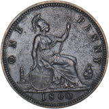 1860 Penny (F10) - Victoria British Bronze Coin - Nice