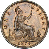 1874 Penny (F70) - Victoria British Bronze Coin - Superb