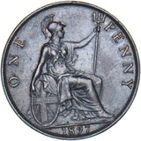 1897 Penny - Victoria British Bronze Coin - Very Nice