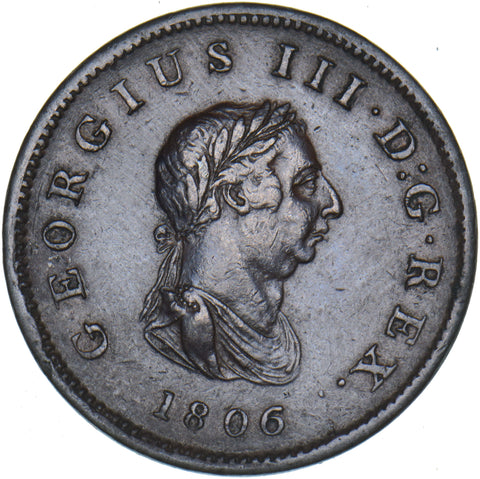 1806 Halfpenny - George III British Copper Coin - Nice