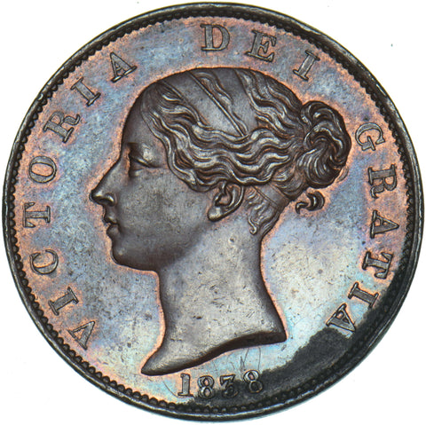 1838 Halfpenny - Victoria British Copper Coin - Very Nice