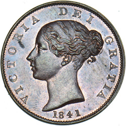 1841 Halfpenny (DF.I Flaw) - Victoria British Copper Coin - Superb