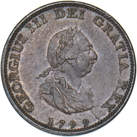1799 Farthing - George III British Copper Coin - Very Nice
