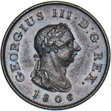 1806 Farthing - George III British Copper Coin - Very Nice