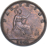 1866 Farthing - Victoria British Bronze Coin - Very Nice