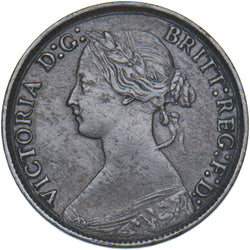 1875 Farthing (No H, Large Date) - Victoria British Bronze Coin - Nice