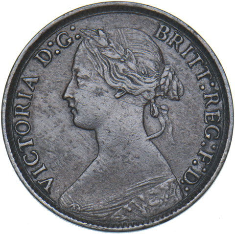 1875 Farthing (No H, Large Date) - Victoria British Bronze Coin - Nice