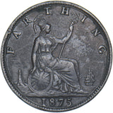 1875 Farthing (No H, Large Date) - Victoria British Bronze Coin - Nice