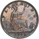 1895 Farthing (Bun Head) - Victoria British Bronze Coin - Very Nice