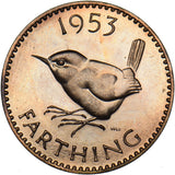 1953 Proof Farthing (F662A 2+A) - Elizabeth II British Bronze Coin - Superb
