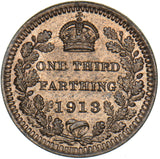 1913 Third Farthing - George V British Bronze Coin - Superb