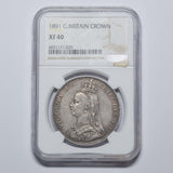 1891 Crown (NGC XF 40) - Victoria British Silver Coin - Nice