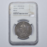1887 Double Florin (NGC MS 61) - Victoria British Silver Coin - Superb