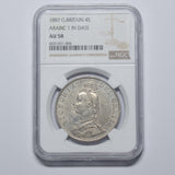 1887 Double Florin (NGC AU 58) - Victoria British Silver Coin - Very Nice