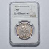 1891 Halfcrown (NGC AU 55) - Victoria British Silver Coin - Very Nice