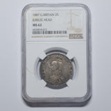 1887 Florin (NGC MS 62) - Victoria British Silver Coin - Superb