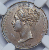 1844 Third Farthing (NGC AU 58 BN) - Victoria British Copper Coin - Very Nice