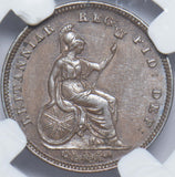 1844 Third Farthing (NGC AU 58 BN) - Victoria British Copper Coin - Very Nice