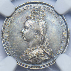 1887 Threepence (NGC AU 58) - Victoria British Silver Coin - Very Nice