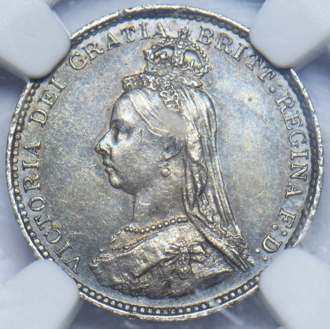 1887 Threepence (NGC AU 58) - Victoria British Silver Coin - Very Nice