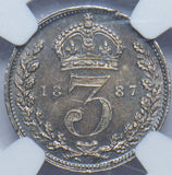 1887 Threepence (NGC AU 58) - Victoria British Silver Coin - Very Nice