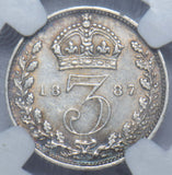 1887 Threepence (NGC AU 50) - Victoria British Silver Coin - Nice