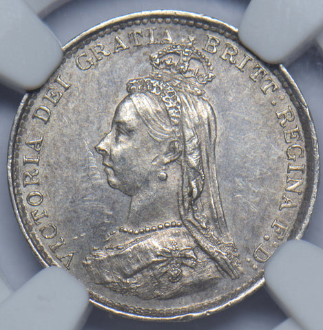 1887 Threepence (NGC MS 62) - Victoria British Silver Coin - Superb