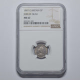 1887 Threepence (NGC MS 62) - Victoria British Silver Coin - Superb