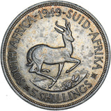1949 South Africa 5 Shillings (Crown) - George VI Silver Coin - Very Nice
