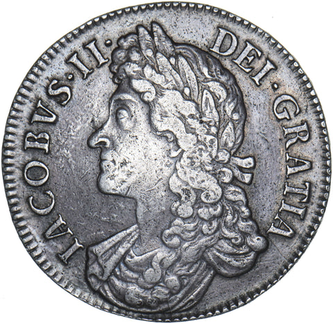 1687 Crown - James II British Silver Coin - Nice