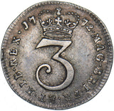 1772 Threepence - George III British Silver Coin - Very Nice