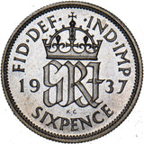 1937 Proof Sixpence - George VI British Silver Coin - Superb