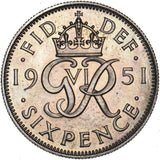1951 Proof Sixpence - George VI British  Coin - Superb