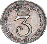 1762 Threepence - George III British Silver Coin - Nice
