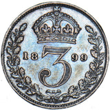 1899 Threepence - Victoria British Silver Coin - Very Nice