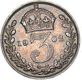 1902 Threepence - Edward VII British Silver Coin - Very Nice